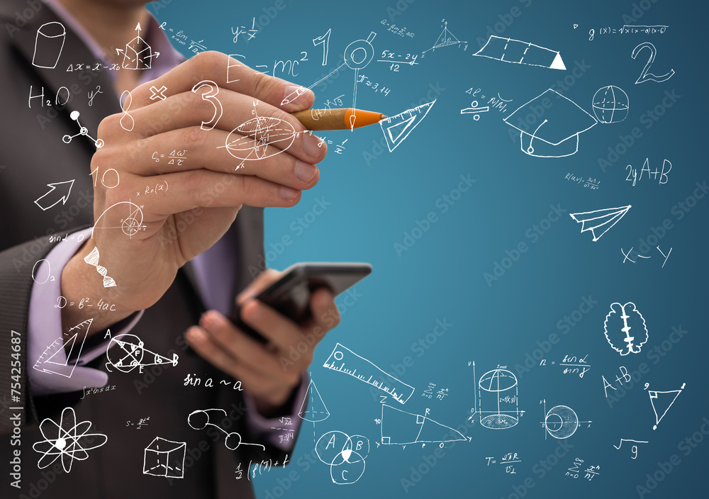 Poster man using smart phone,close up