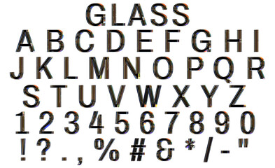 Glass Alphabet with dispersion, glassmorphism, chromatic aberration, Alphabet Atlas