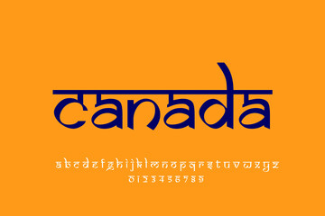 Obraz premium North American Country Canada name text design. Indian style Latin font design, Devanagari inspired alphabet, letters and numbers, illustration.