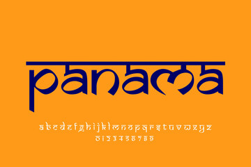 Fototapeta na wymiar North American Country Panama name text design. Indian style Latin font design, Devanagari inspired alphabet, letters and numbers, illustration.
