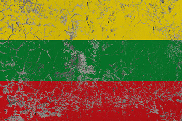 Destructible, crumbling stone wall. Conceptual background in colors flag of Ghana