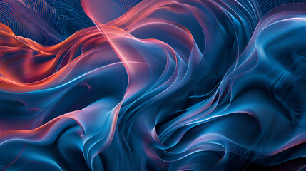 abstract background with purple and blue waves, Abstract bright background with shining neon waves, Glossy metallic surface with flowing curves. Fluid waves of pink and blue. Fluid abstraction