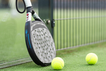 Paddle tennis racket and ball