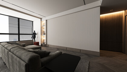 3d render interior wall  beige color slats on the wall