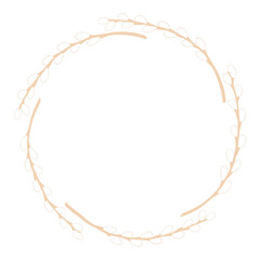 Willow tree branches with catkins circular frame with copy space on transparent. Flat style design, isolated vector. Easter holiday clip art, seasonal card, banner, poster, element