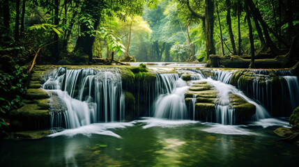 Deep forest waterfall at Huay Mae Kamin waterfall