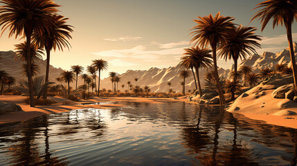 Desert Oasis Palm Trees Amidst Endless Sands
