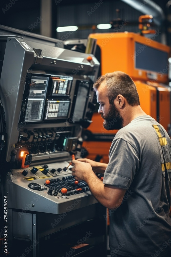 Poster A man working on a machine in a factory. Suitable for industrial concepts