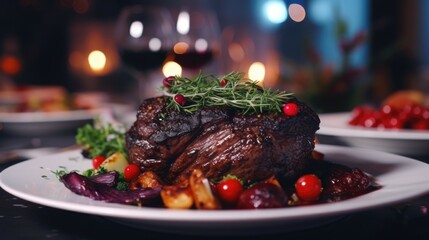 A detailed view of a delicious meal on a table. Perfect for food blogs or restaurant menus - obrazy, fototapety, plakaty