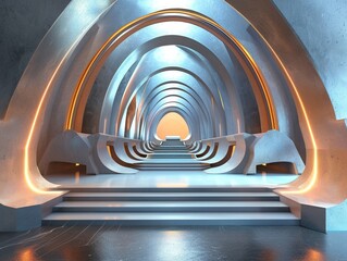 A 3D atmosphere showcasing a geometric dimension with mysterious super structures symmetrical stairs
