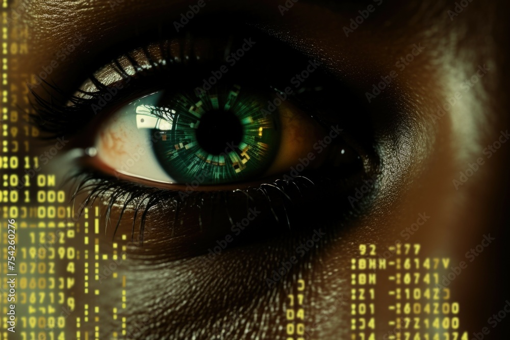 Aufkleber Close-up of an eye with computer screen, suitable for technology concepts