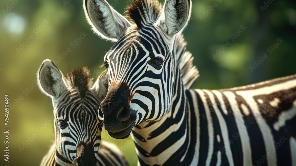 Poster two zebra standing side by side. suitable for wildlife themes