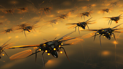 Drone swarm technology for synchronized formations sol - obrazy, fototapety, plakaty