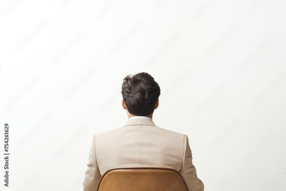 Poster a man sitting in a chair with his back to the camera. suitable for business or relaxation concepts