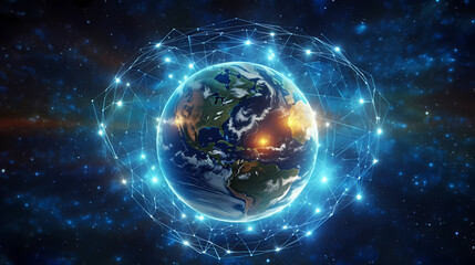 Digital Earth, network of interconnected globe icons representing global business network
