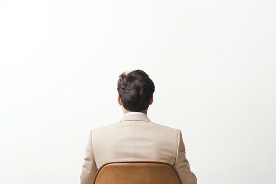 A man sitting in a chair with his back to the camera. Suitable for business or relaxation concepts
