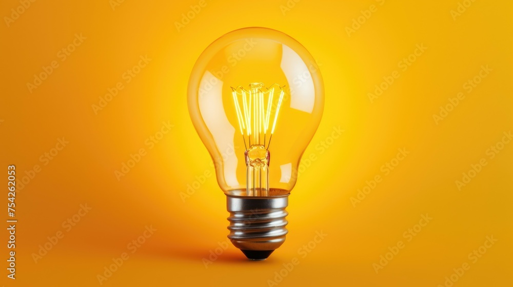 Poster a vibrant yellow light bulb on a matching yellow background. ideal for concepts related to creativit