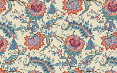 Illustrated by hand mughal floral motif, jaals and seamless patterns. Colorful overall chintz and traditional designs  