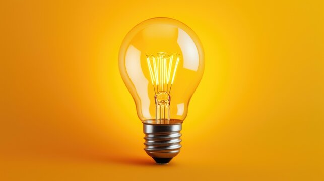A vibrant yellow light bulb on a matching yellow background. Ideal for concepts related to creativity and innovation