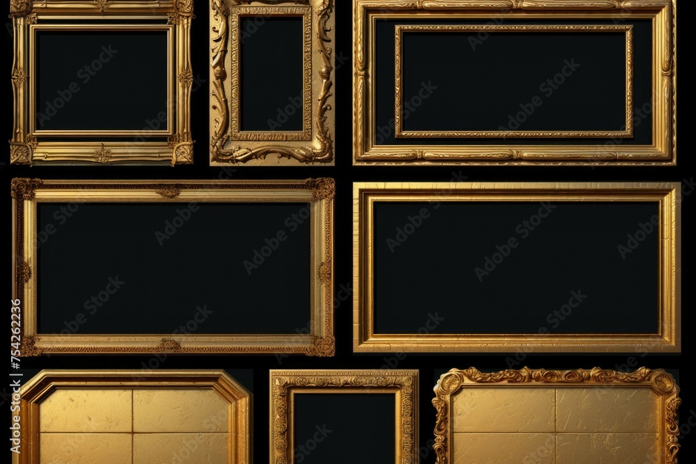 Aufkleber collection of gold frames on a dark backdrop. perfect for elegant design projects