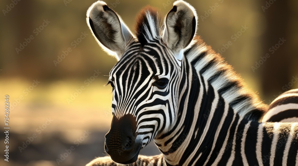 Aufkleber Close up of a zebra's face with trees in the background. Suitable for nature and wildlife concepts