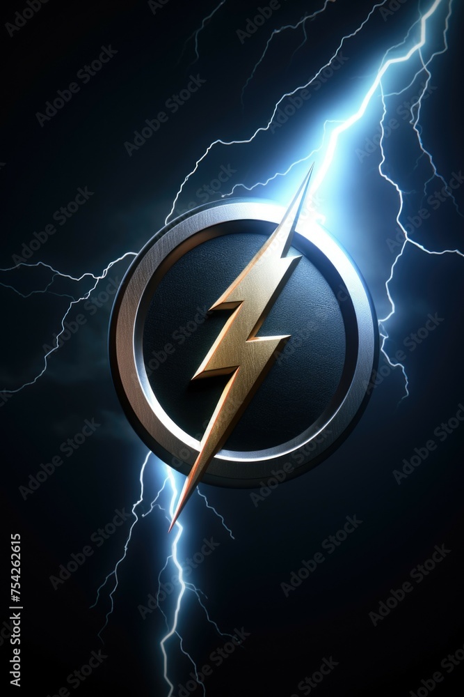 Poster Logo of a flash symbol with lightning coming out of it. Suitable for technology or energy concepts