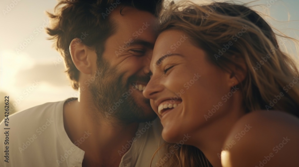 Poster a man and a woman smiling at each other. suitable for various concepts