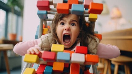 Young girl playing with colorful blocks, suitable for educational themes