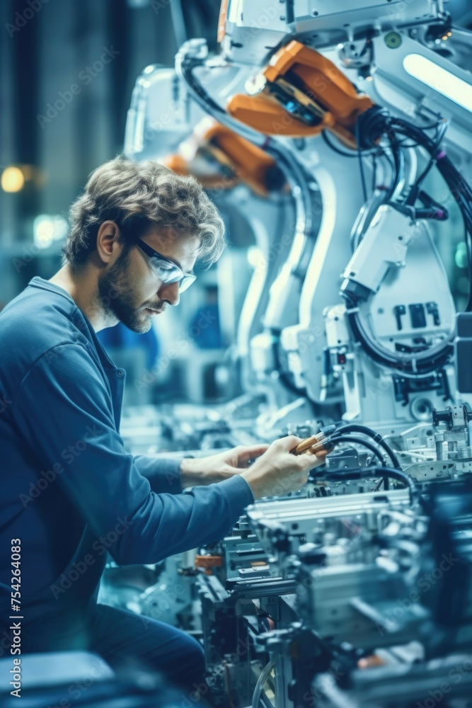 Wall mural a man working on a machine in a factory. suitable for industrial concepts