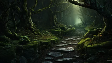 Tuinposter Enchanted Forest  Mystical Woods with Twisting Paths © khan