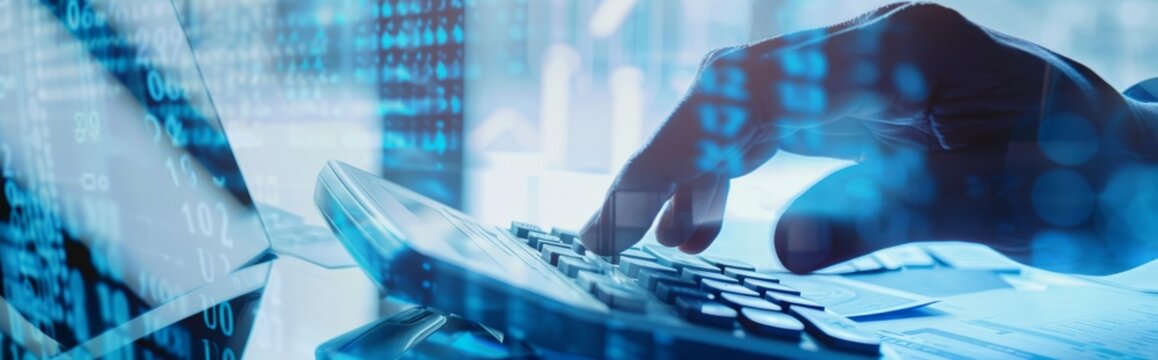 Financial background Accountants use calculators to make financial reports, economic growth charts, business, finance, investment, currency exchange ideas.