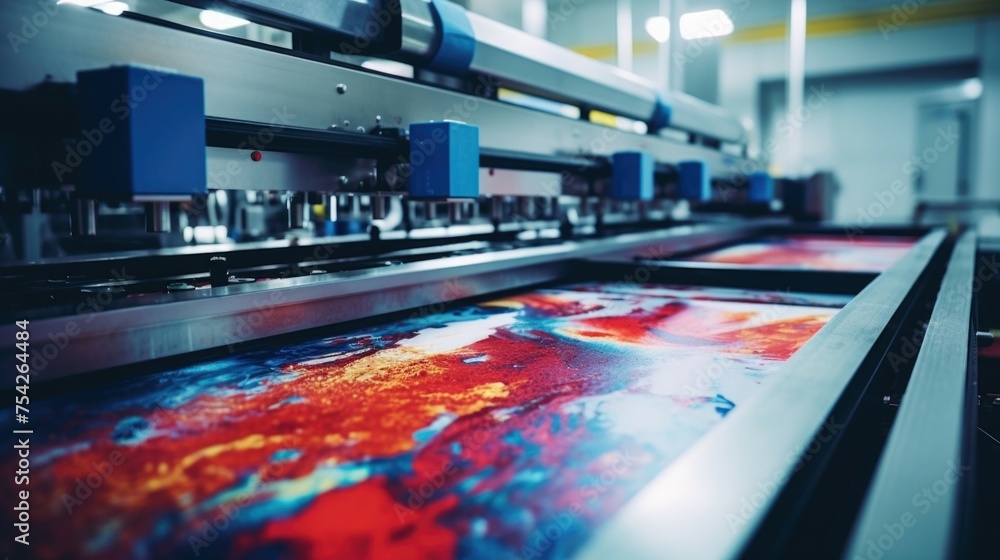 Poster A large print machine in a printing room. Ideal for printing industry concepts
