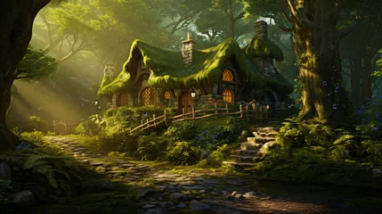 Fotobehang Enchanted Forest Retreat  Mossy Clearings and Sunlit © khan