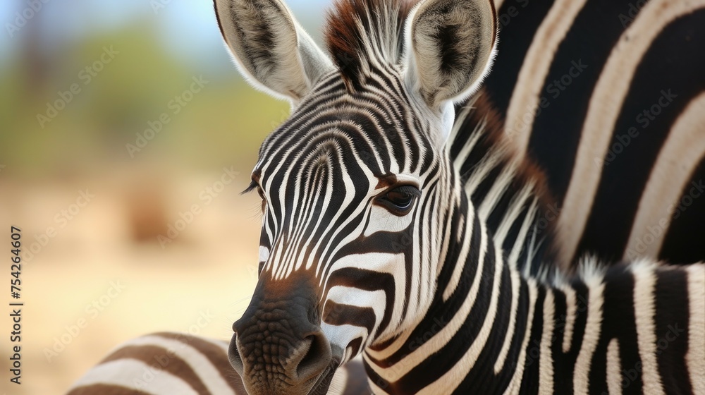 Aufkleber a detailed shot of a zebra with a blurred background. ideal for wildlife enthusiasts or animal-theme