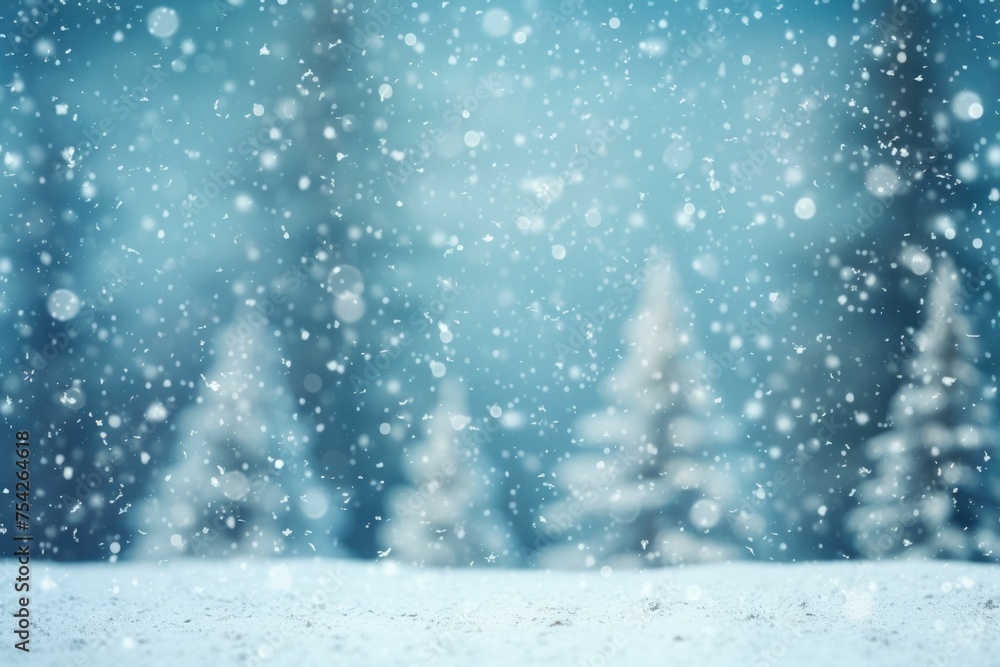Poster snowy trees and falling snowflakes. perfect for winter themes