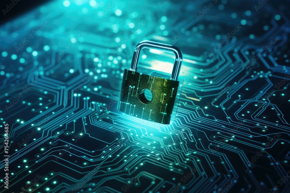 Aufkleber Computer circuit with a padlock, ideal for cybersecurity concepts