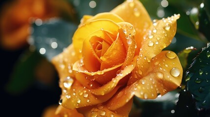 Close-up shot of a yellow rose covered in water droplets. Perfect for nature or beauty concepts - Powered by Adobe