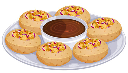 Pani Puri with Imli Chutney - Indian Street Food Illustration 