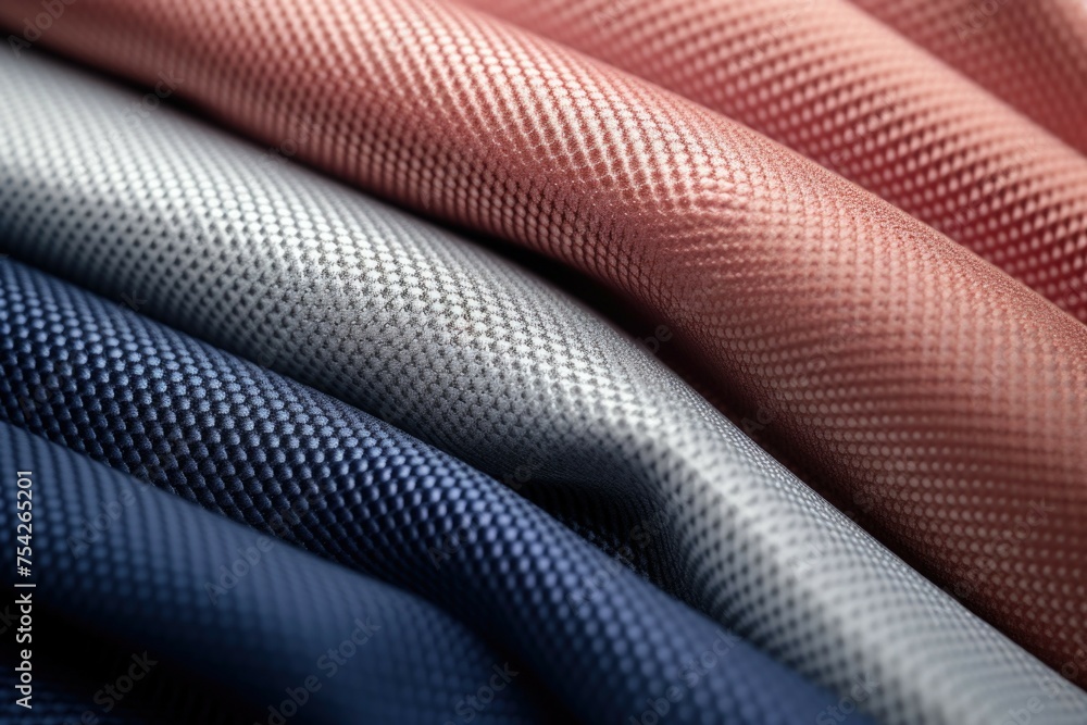 Poster a close up of a pile of different colored fabrics. ideal for textile or fashion design projects