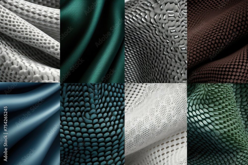 Poster A series of photos showcasing different colors of fabric. Ideal for fashion and design projects