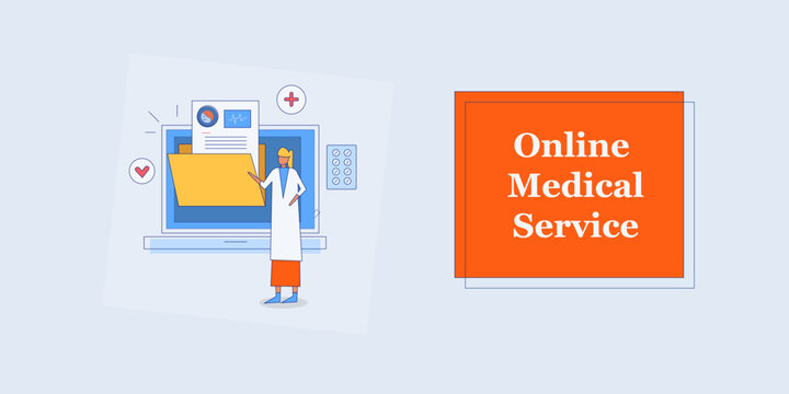 Online doctor consultation, online medical services, online medical report, vector illustration background with character.