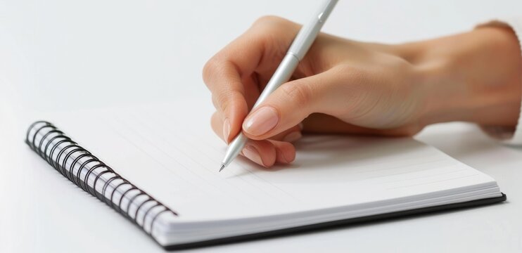 hand with pen and notebook