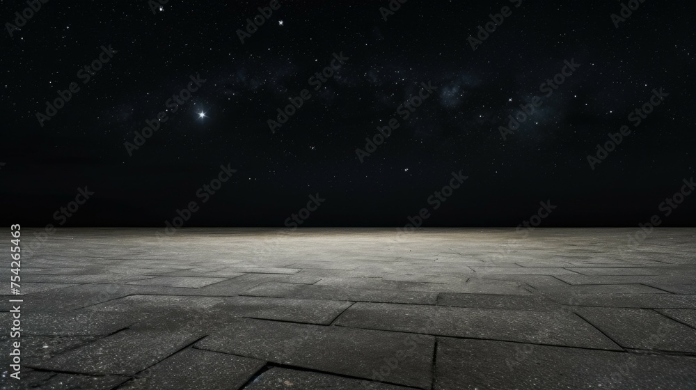 Poster a serene empty room with a beautiful sky full of stars. perfect for backgrounds or surreal concepts
