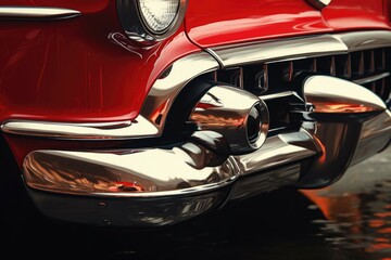 Close-up shot of a red car front. Suitable for automotive industry promotions