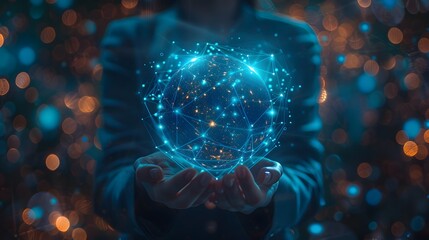 Businessman presenting futuristic business world metaverse graphic. In the form of innovation in digital business processing technology, innovation of the 21st century	