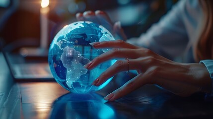 Businessman presenting futuristic business world metaverse graphic. In the form of innovation in digital business processing technology, innovation of the 21st century	