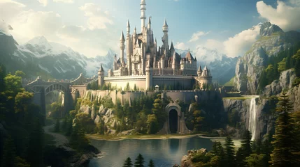 Foto op Canvas Fairy Tale Castle Majestic Fortress in Magical Kingdom © khan