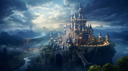 Fotobehang Fairy Tale Castle Majestic Fortress in Magical Kingdom © khan
