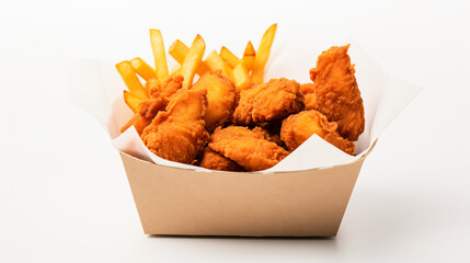 Fast food meals with crispy chicken bites in a paper