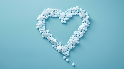 Obraz premium Serene love concept: a heart made of pills on blue background. minimalist style healthcare design, perfect for medical themes and valentine's day campaigns. AI
